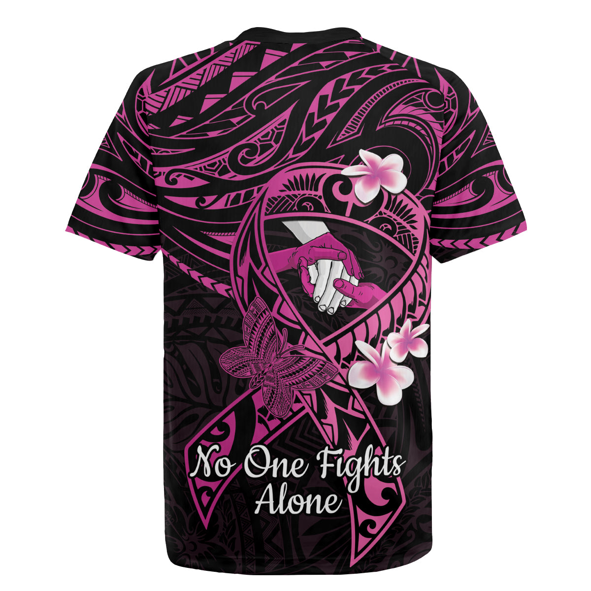 Polynesia Breast Cancer Awareness Rugby Jersey Pink Ribbon No One Fights Alone - Black LT14 - Polynesian Pride