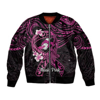Polynesia Breast Cancer Awareness Sleeve Zip Bomber Jacket Pink Ribbon No One Fights Alone - Black LT14 Unisex Black - Polynesian Pride
