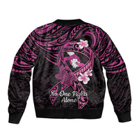 Polynesia Breast Cancer Awareness Sleeve Zip Bomber Jacket Pink Ribbon No One Fights Alone - Black LT14 - Polynesian Pride