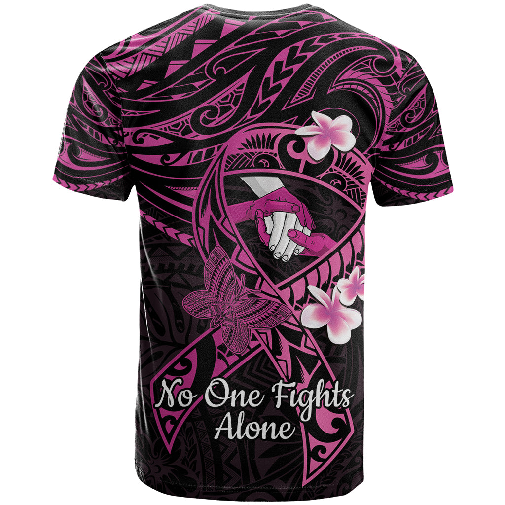 Polynesia Breast Cancer Awareness T Shirt Pink Ribbon No One Fights Alone - Black LT14 - Polynesian Pride
