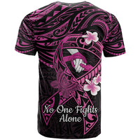 Polynesia Breast Cancer Awareness T Shirt Pink Ribbon No One Fights Alone - Black LT14 - Polynesian Pride