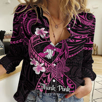Polynesia Breast Cancer Awareness Women Casual Shirt Pink Ribbon No One Fights Alone - Black LT14 Female Black - Polynesian Pride