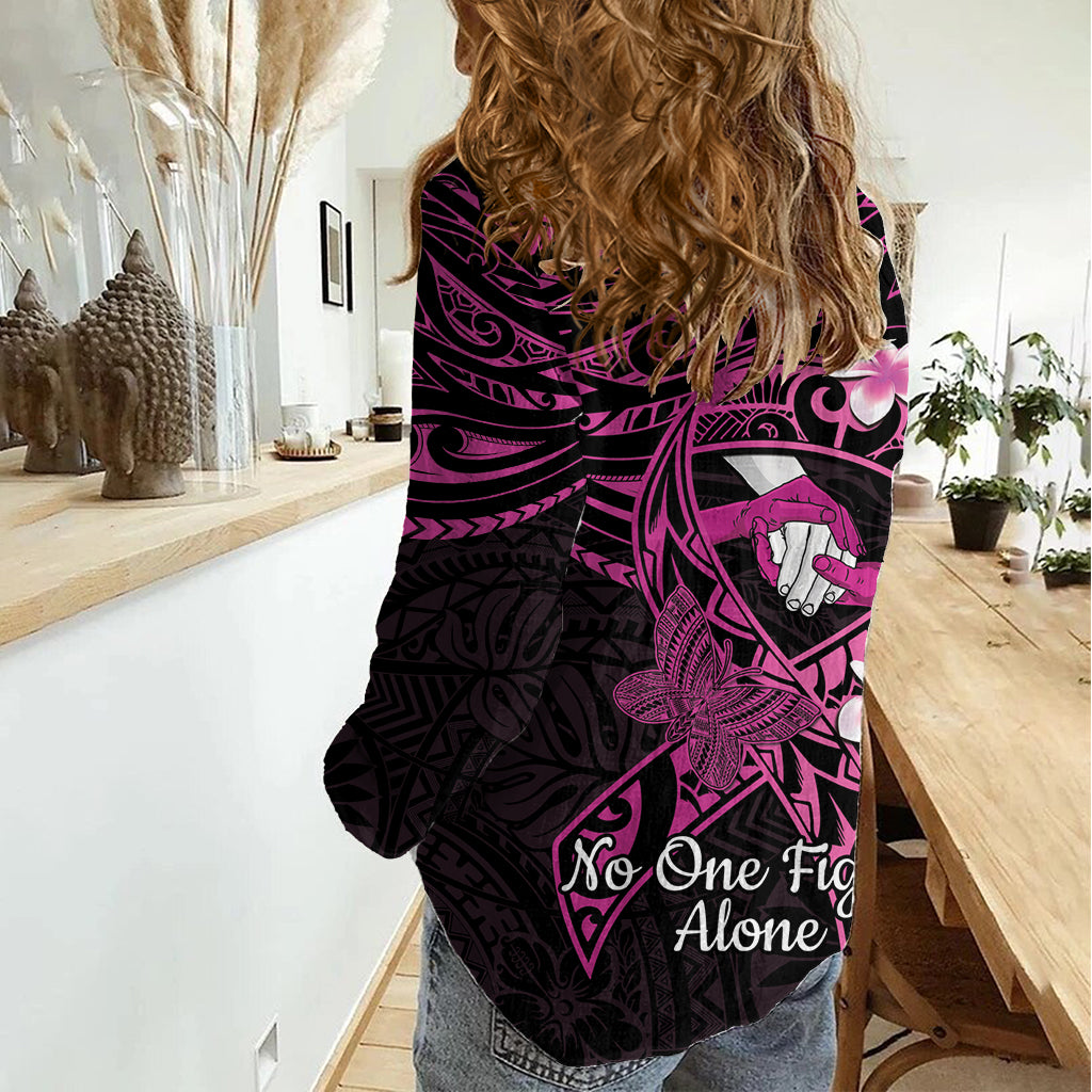 Polynesia Breast Cancer Awareness Women Casual Shirt Pink Ribbon No One Fights Alone - Black LT14 - Polynesian Pride