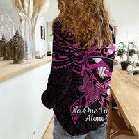 Polynesia Breast Cancer Awareness Women Casual Shirt Pink Ribbon No One Fights Alone - Black LT14 - Polynesian Pride