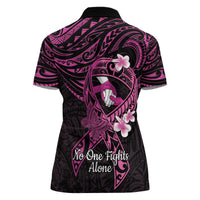 Polynesia Breast Cancer Awareness Women Polo Shirt Pink Ribbon No One Fights Alone - Black LT14 - Polynesian Pride