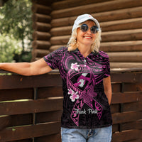 Polynesia Breast Cancer Awareness Women Polo Shirt Pink Ribbon No One Fights Alone - Black LT14 - Polynesian Pride
