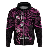 Polynesia Breast Cancer Awareness Zip Hoodie Pink Ribbon No One Fights Alone - Black LT14 Zip Hoodie Black - Polynesian Pride