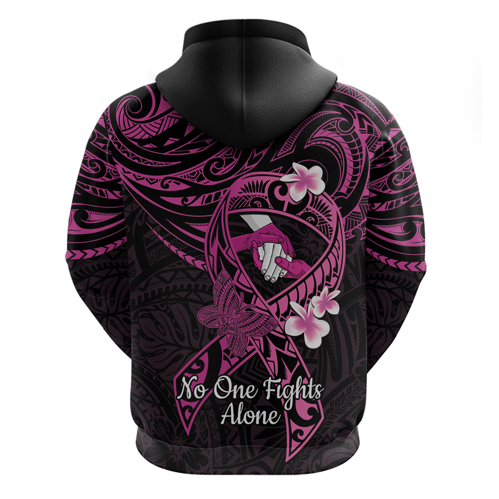 Polynesia Breast Cancer Awareness Zip Hoodie Pink Ribbon No One Fights Alone - Black LT14 - Polynesian Pride
