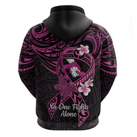 Polynesia Breast Cancer Awareness Zip Hoodie Pink Ribbon No One Fights Alone - Black LT14 - Polynesian Pride