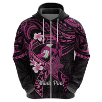Polynesia Breast Cancer Awareness Zip Hoodie Pink Ribbon No One Fights Alone - Black LT14 - Polynesian Pride