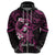 Polynesia Breast Cancer Awareness Zip Hoodie Pink Ribbon No One Fights Alone - Black