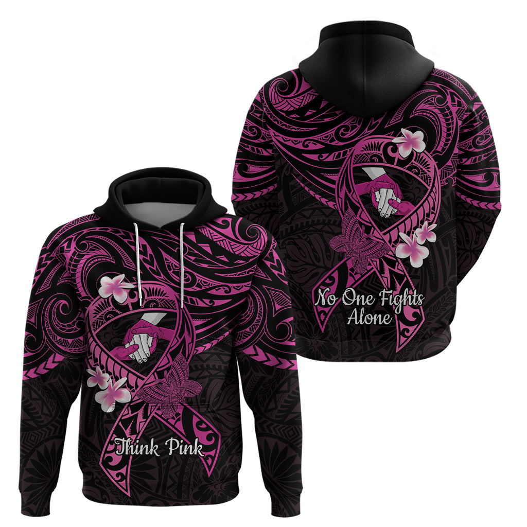 Polynesia Breast Cancer Awareness Zip Hoodie Pink Ribbon No One Fights Alone - Black LT14 - Polynesian Pride