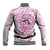 Polynesia Breast Cancer Awareness Baseball Jacket Pink Ribbon No One Fights Alone - White