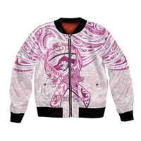 Polynesia Breast Cancer Awareness Bomber Jacket Pink Ribbon No One Fights Alone - White LT14 Unisex White - Polynesian Pride