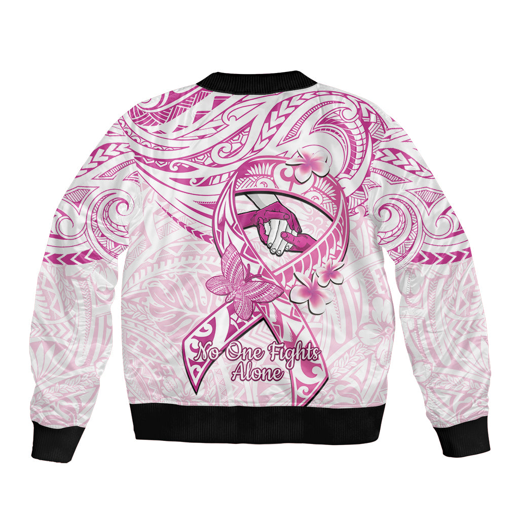 Polynesia Breast Cancer Awareness Bomber Jacket Pink Ribbon No One Fights Alone - White LT14 - Polynesian Pride