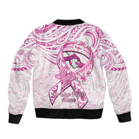 Polynesia Breast Cancer Awareness Bomber Jacket Pink Ribbon No One Fights Alone - White LT14 - Polynesian Pride