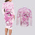 Polynesia Breast Cancer Awareness Couples Matching Long Sleeve Bodycon Dress and Long Sleeve Button Shirt Pink Ribbon No One Fights Alone - White