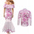 Polynesia Breast Cancer Awareness Couples Matching Mermaid Dress and Long Sleeve Button Shirt Pink Ribbon No One Fights Alone - White