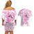 Polynesia Breast Cancer Awareness Couples Matching Off Shoulder Short Dress and Hawaiian Shirt Pink Ribbon No One Fights Alone - White