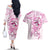 Polynesia Breast Cancer Awareness Couples Matching Off The Shoulder Long Sleeve Dress and Hawaiian Shirt Pink Ribbon No One Fights Alone - White