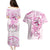 Polynesia Breast Cancer Awareness Couples Matching Puletasi and Hawaiian Shirt Pink Ribbon No One Fights Alone - White