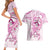 Polynesia Breast Cancer Awareness Couples Matching Short Sleeve Bodycon Dress and Hawaiian Shirt Pink Ribbon No One Fights Alone - White