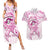 Polynesia Breast Cancer Awareness Couples Matching Summer Maxi Dress and Hawaiian Shirt Pink Ribbon No One Fights Alone - White