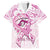 Polynesia Breast Cancer Awareness Family Matching Long Sleeve Bodycon Dress and Hawaiian Shirt Pink Ribbon No One Fights Alone - White