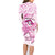 Polynesia Breast Cancer Awareness Family Matching Long Sleeve Bodycon Dress and Hawaiian Shirt Pink Ribbon No One Fights Alone - White