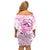 Polynesia Breast Cancer Awareness Family Matching Off Shoulder Short Dress and Hawaiian Shirt Pink Ribbon No One Fights Alone - White