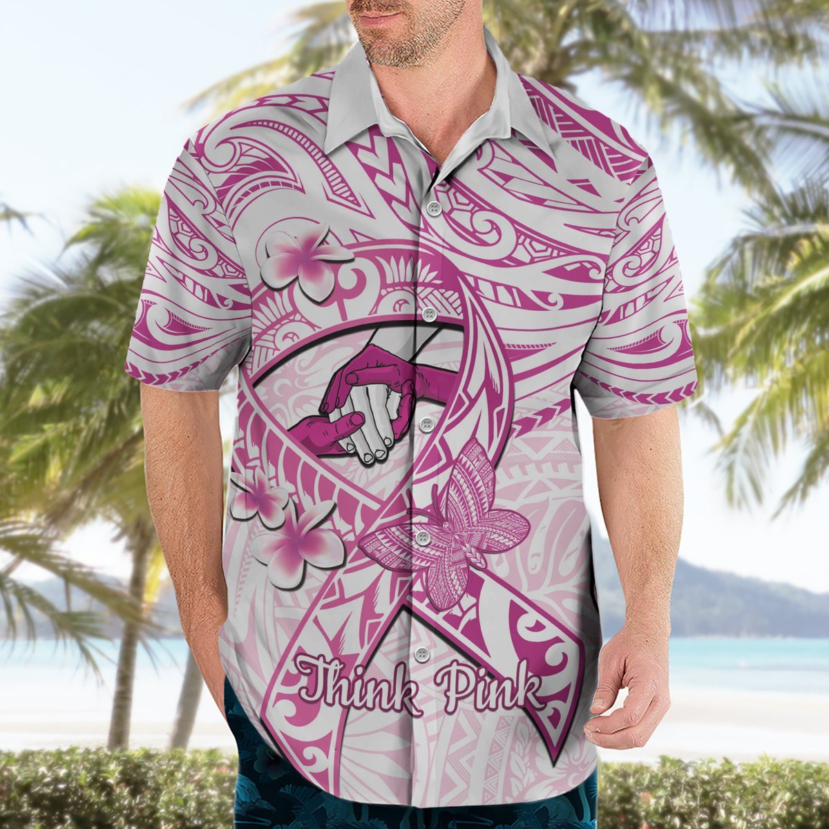 Polynesia Breast Cancer Awareness Hawaiian Shirt Pink Ribbon No One Fights Alone - White LT14 - Polynesian Pride
