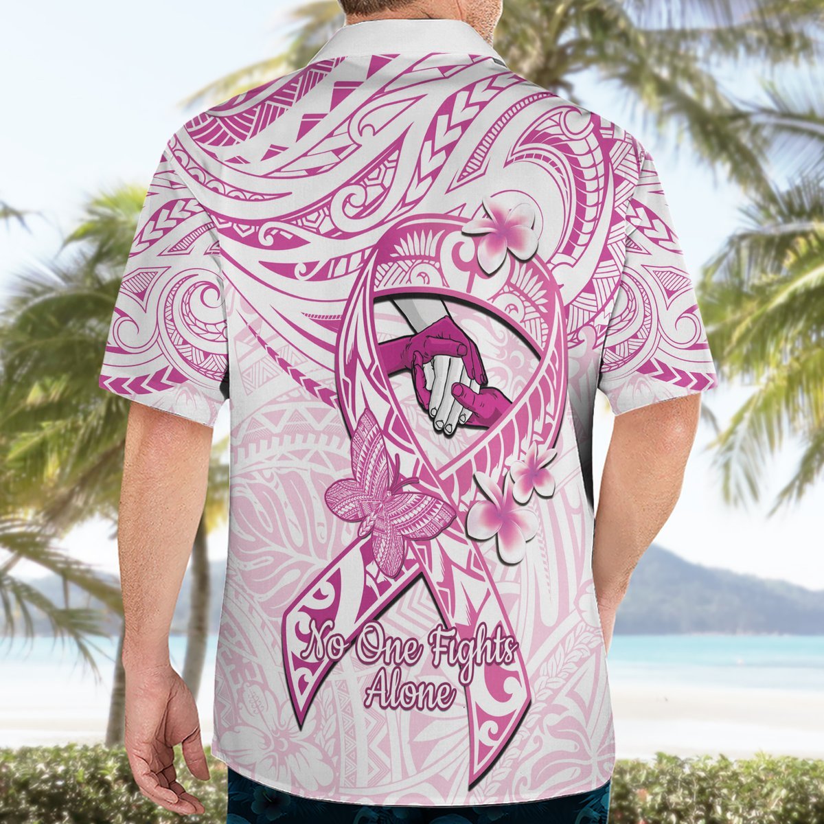 Polynesia Breast Cancer Awareness Hawaiian Shirt Pink Ribbon No One Fights Alone - White LT14 - Polynesian Pride