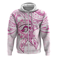 Polynesia Breast Cancer Awareness Hoodie Pink Ribbon No One Fights Alone - White LT14 Zip Hoodie White - Polynesian Pride