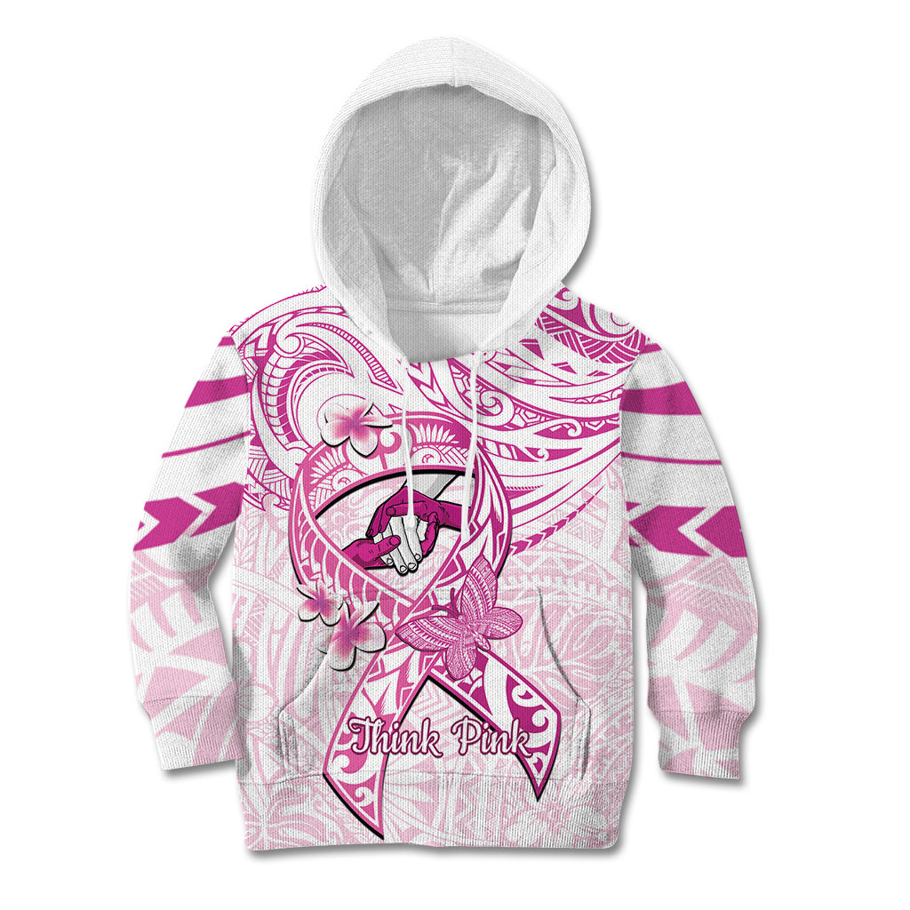 Polynesia Breast Cancer Awareness Kid Hoodie Pink Ribbon No One Fights Alone - White