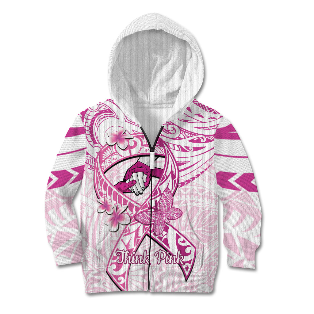 Polynesia Breast Cancer Awareness Kid Hoodie Pink Ribbon No One Fights Alone - White LT14 Zip Hoodie White - Polynesian Pride