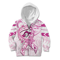 Polynesia Breast Cancer Awareness Kid Hoodie Pink Ribbon No One Fights Alone - White LT14 Zip Hoodie White - Polynesian Pride