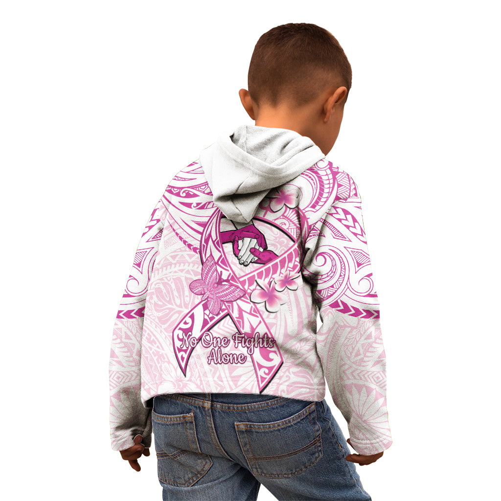 Polynesia Breast Cancer Awareness Kid Hoodie Pink Ribbon No One Fights Alone - White LT14 - Polynesian Pride