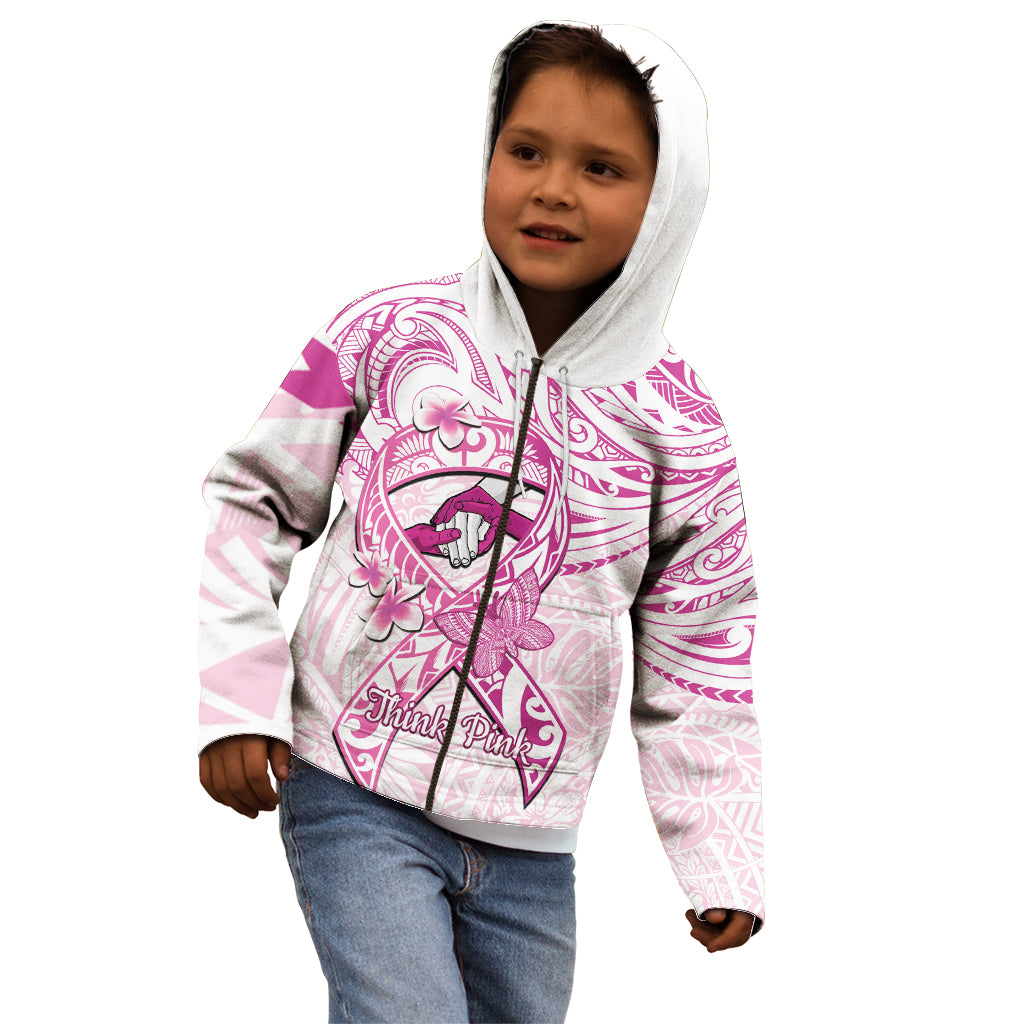 Polynesia Breast Cancer Awareness Kid Hoodie Pink Ribbon No One Fights Alone - White LT14 - Polynesian Pride