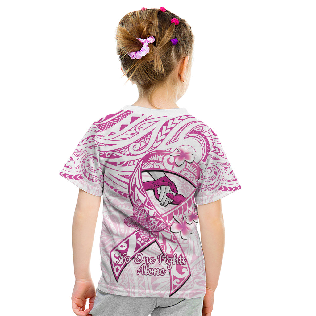 Polynesia Breast Cancer Awareness Kid T Shirt Pink Ribbon No One Fights Alone - White LT14 - Polynesian Pride