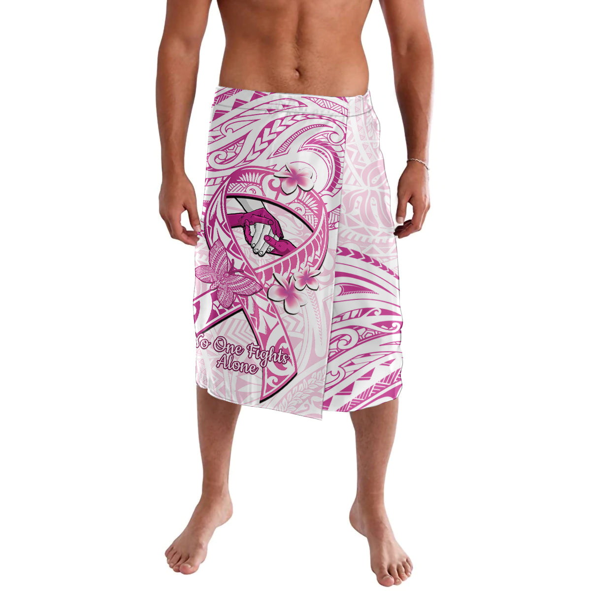 Polynesia Breast Cancer Awareness Lavalava Pink Ribbon No One Fights Alone - White LT14 White - Polynesian Pride