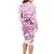 Polynesia Breast Cancer Awareness Long Sleeve Bodycon Dress Pink Ribbon No One Fights Alone - White