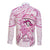 Polynesia Breast Cancer Awareness Long Sleeve Button Shirt Pink Ribbon No One Fights Alone - White