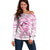 Polynesia Breast Cancer Awareness Off Shoulder Sweater Pink Ribbon No One Fights Alone - White