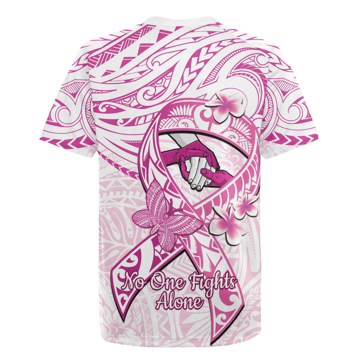 Polynesia Breast Cancer Awareness Rugby Jersey Pink Ribbon No One Fights Alone - White LT14 - Polynesian Pride