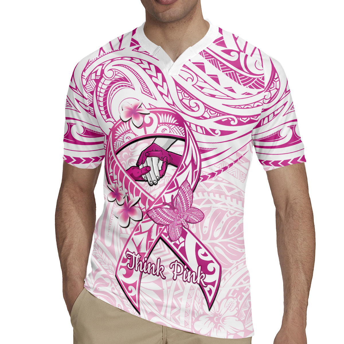 Polynesia Breast Cancer Awareness Rugby Jersey Pink Ribbon No One Fights Alone - White LT14 - Polynesian Pride