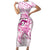 Polynesia Breast Cancer Awareness Short Sleeve Bodycon Dress Pink Ribbon No One Fights Alone - White