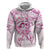 Polynesia Breast Cancer Awareness Zip Hoodie Pink Ribbon No One Fights Alone - White