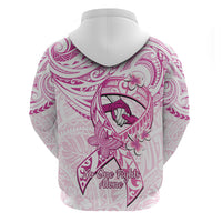 Polynesia Breast Cancer Awareness Zip Hoodie Pink Ribbon No One Fights Alone - White LT14 - Polynesian Pride
