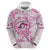 Polynesia Breast Cancer Awareness Zip Hoodie Pink Ribbon No One Fights Alone - White