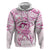 Polynesia Breast Cancer Awareness Zip Hoodie Pink Ribbon No One Fights Alone - White